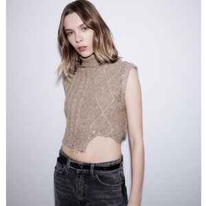 Zara JEWEL CROP KNIT VEST